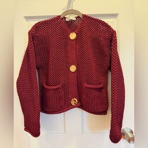 Zara spring knit “Lady Cardigan” w/gold toned buttons burgundy/merlot size M